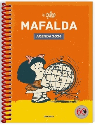 Agenda 2024 Mafalda anillada módulos anaranjado. 