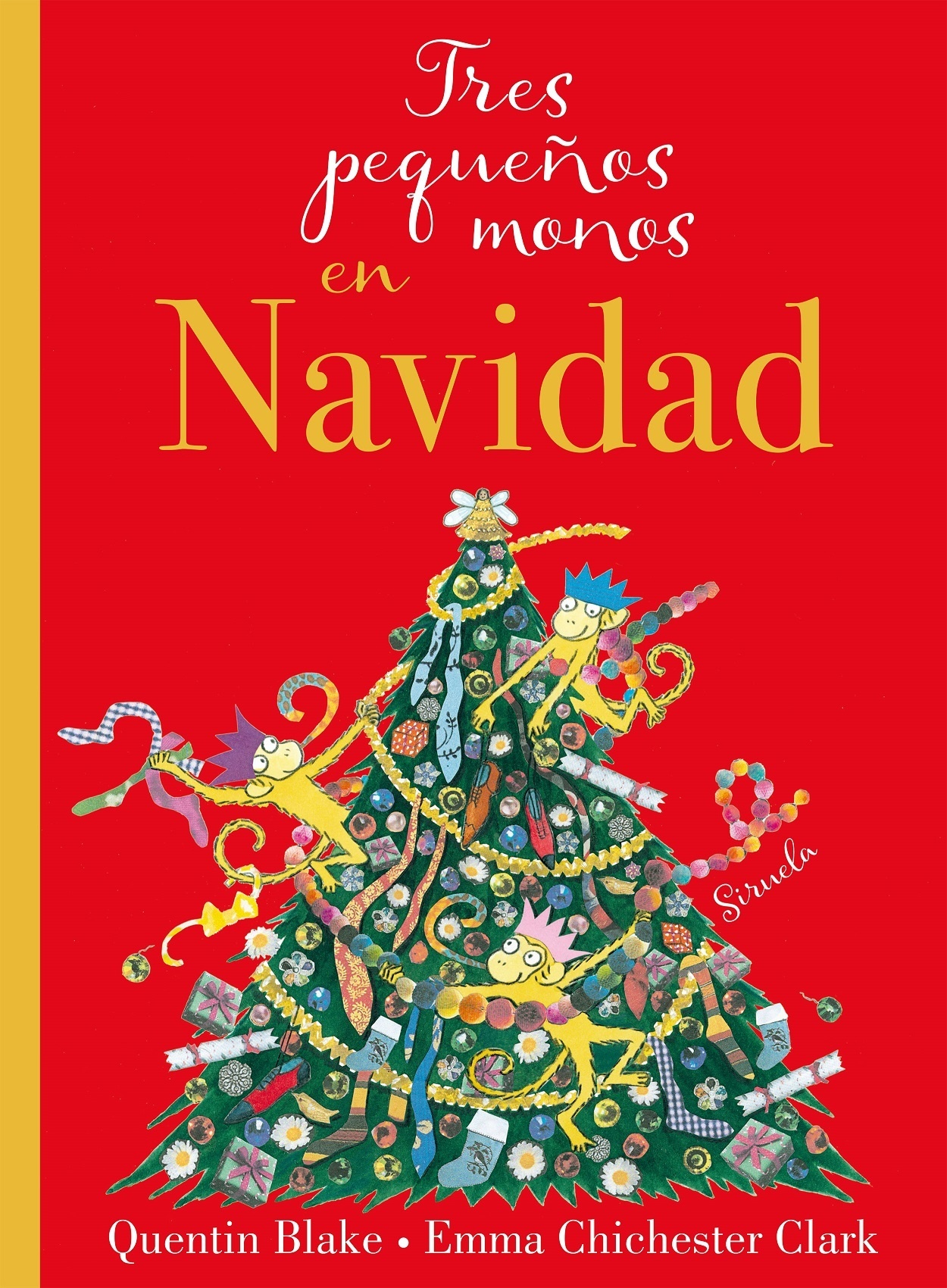 Tres pequeños monos en Navidad. 