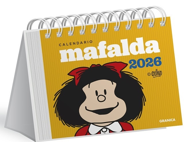 Calendario 2026 Mafalda escritorio amarillo