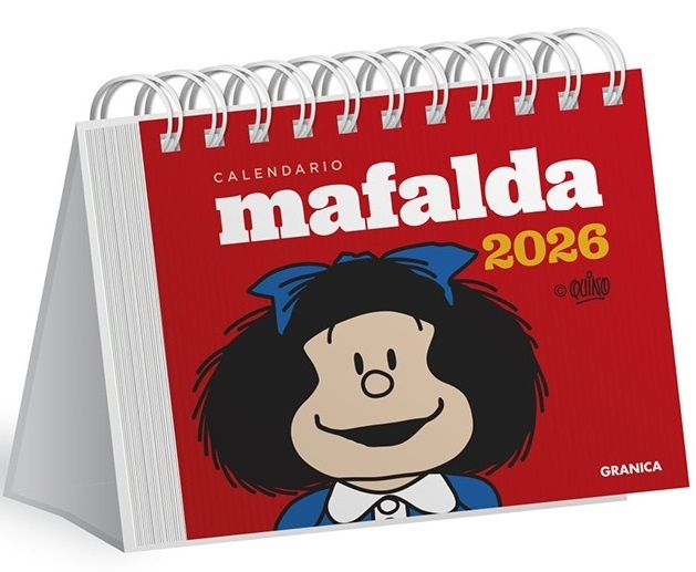 Calendario 2026 Mafalda escritorio rojo