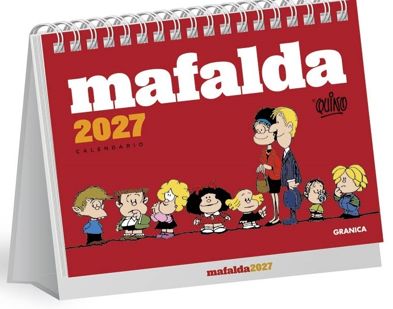 Calendario 2027 Mafalda Escritorio Mensual Rojo